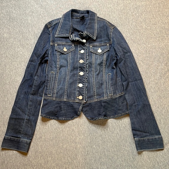 White House Black Market Blue Denim Jean Jacket Sz 00 Check Measurements - Picture 1 of 10